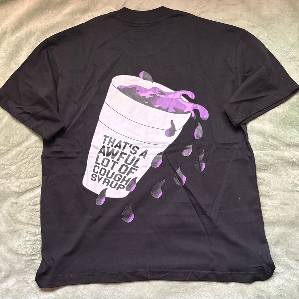 Black Graphic Tee with Purple Design